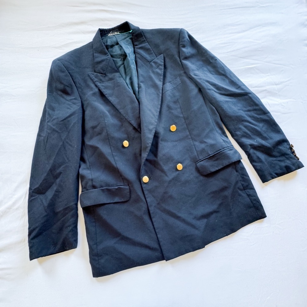 Valentino UOMO Black Double Breasted 100% Wool Suit Jacket - Picture 2 of 8